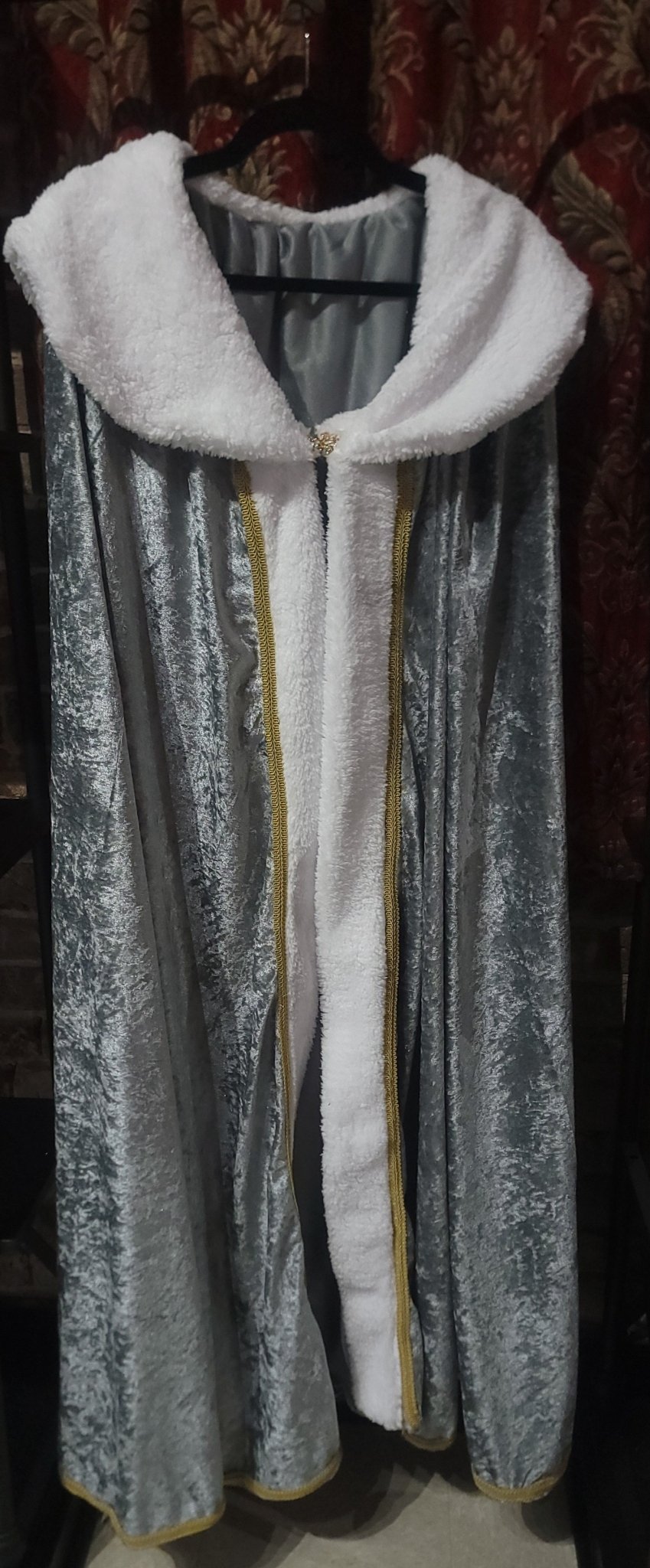 Royal King Queen Cloak with Plush Trim Silver White Costumes - Gothic & Alternative Gift - Haunted