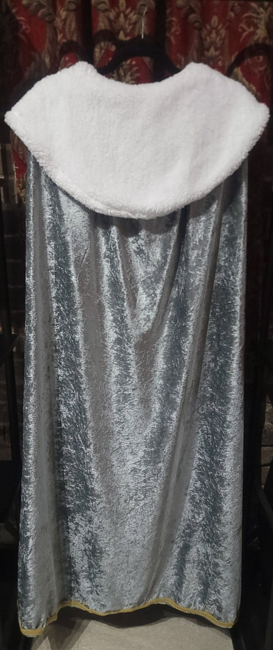 Royal King Queen Cloak with Plush Trim Silver White Costumes - Gothic & Alternative Gift - Haunted