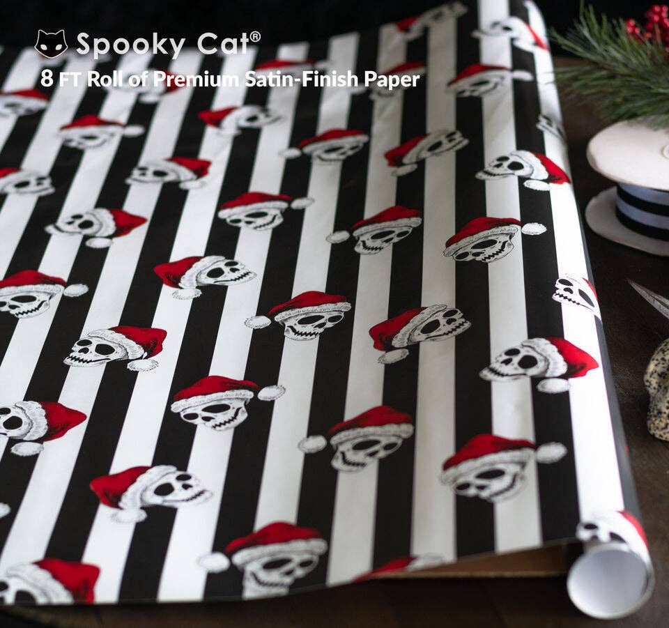 Santa Skull Gift Wrap (8ft Roll) - Gothic & Alternative Gift - Haunted
