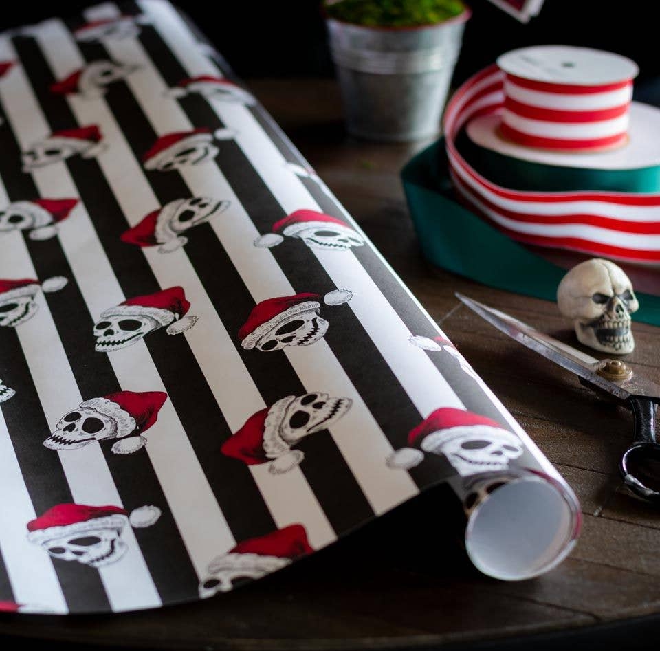 Santa Skull Gift Wrap (8ft Roll) - Gothic & Alternative Gift - Haunted