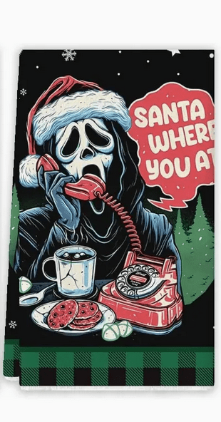 Scream-Santa Where you at? Hand Towel Holiday Craft and Decor - Gothic & Alternative Gift - Haunted
