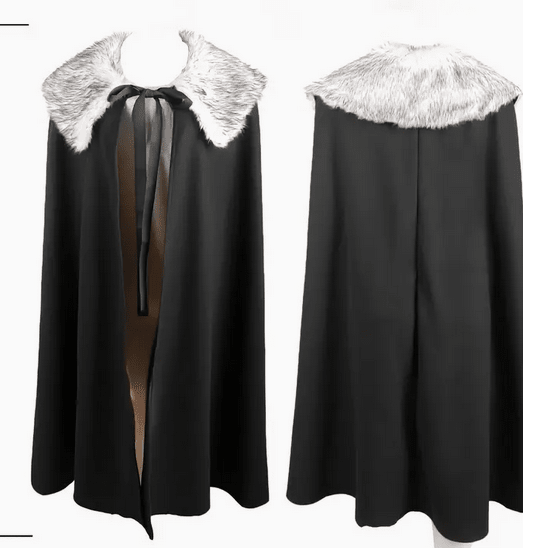 Silver Fur Collar Black Medieval Renaissance Cloak Cape Clothing - Gothic & Alternative Gift - Haunted