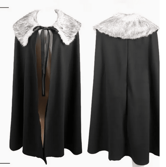 Silver Fur Collar Black Medieval Renaissance Cloak Cape Clothing - Gothic & Alternative Gift - Haunted