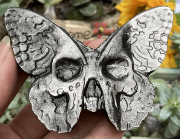Silver Obsidian Death moth crystal - Gothic & Alternative Gift - Haunted