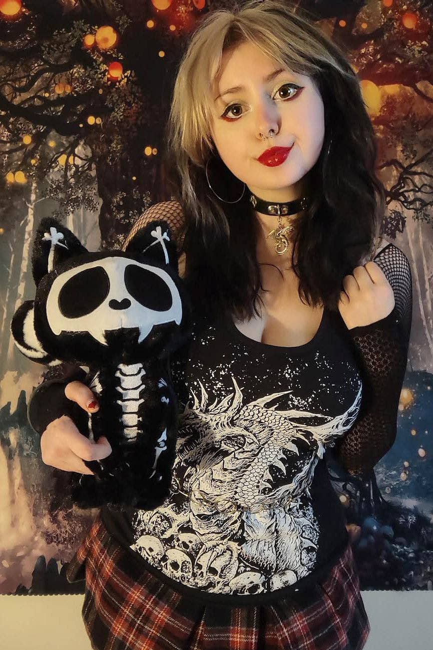 Skelekitty Cat Kitten Skeleton Plush Toy [Deluxe] Holiday Creepmas Gothmas Christmas Spooky Gift Stuffed Animals - Gothic & Alternative Gift - Haunted