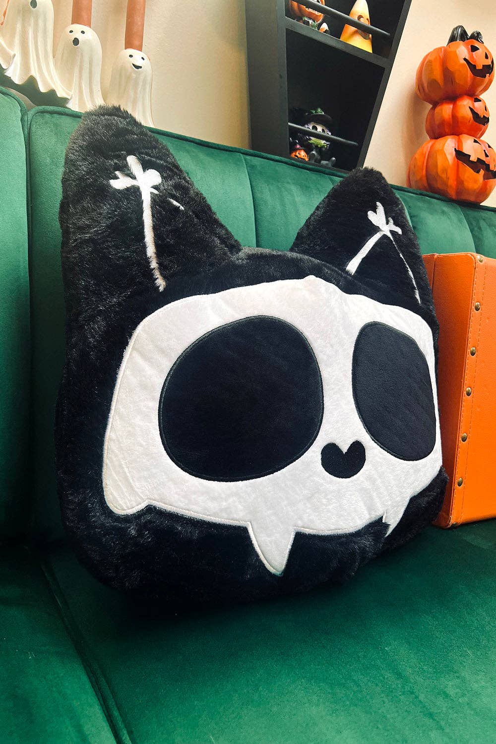 Skelekitty Cat Kitten Skeleton Throw Pillow Holiday Stuffed Animals - Gothic & Alternative Gift - Haunted