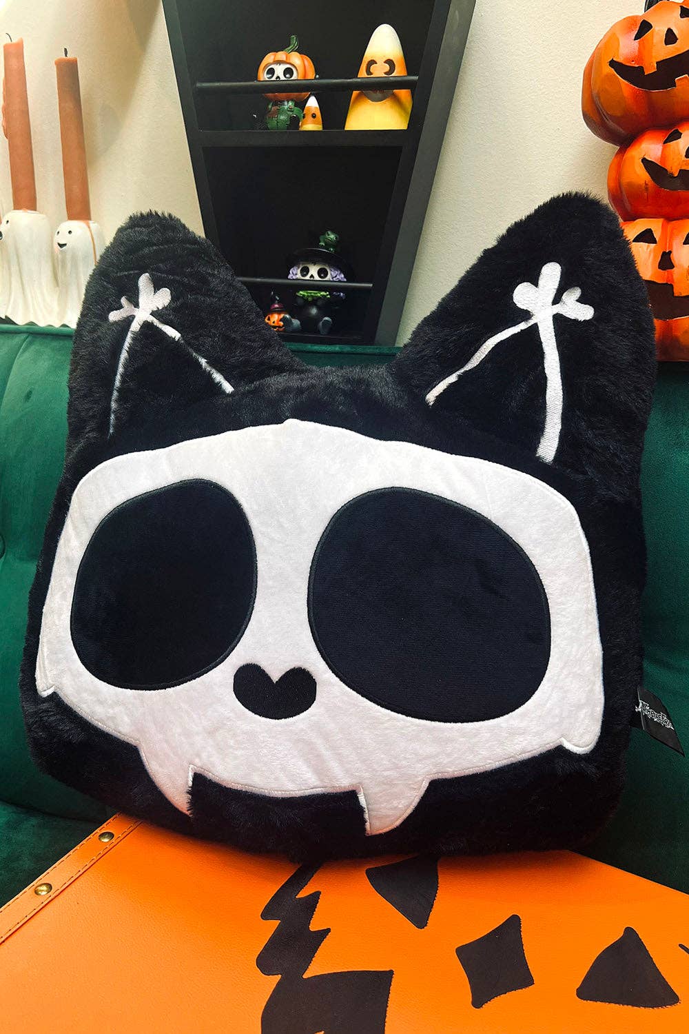 Skelekitty Cat Kitten Skeleton Throw Pillow Holiday Stuffed Animals - Gothic & Alternative Gift - Haunted