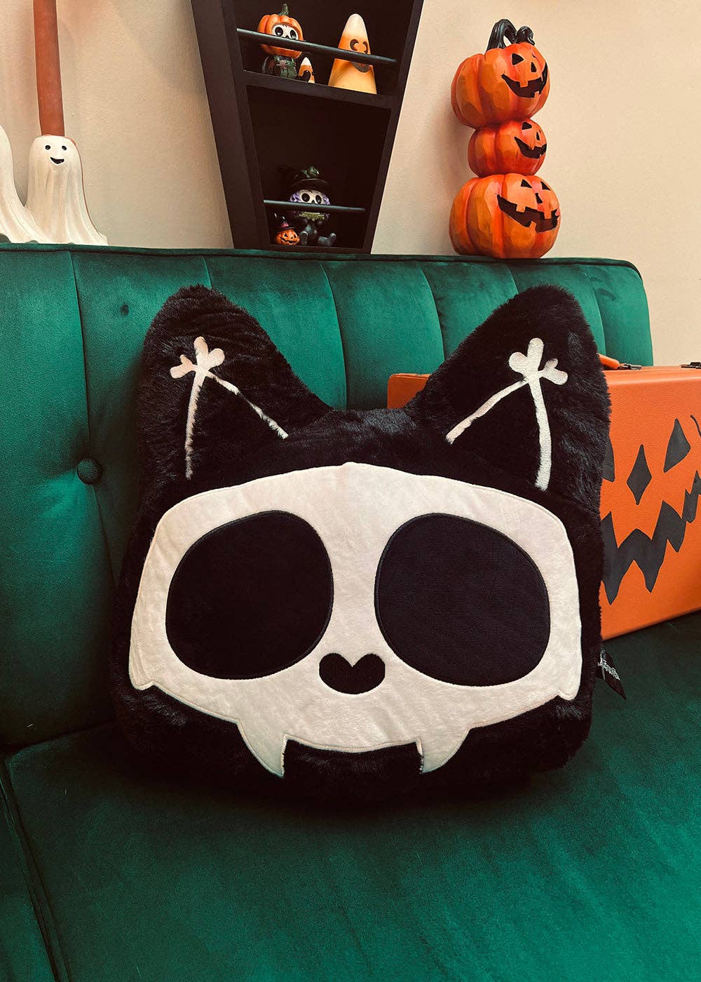 Skelekitty Cat Kitten Skeleton Throw Pillow Holiday Stuffed Animals - Gothic & Alternative Gift - Haunted