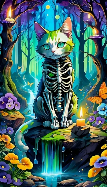 Skeleton Cat diamond art kit Diamond Art - Gothic & Alternative Gift - Haunted