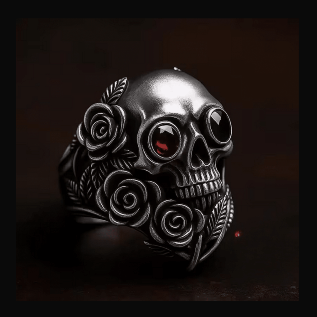 Skull and Rose Goth Silver Ring Jewelry - Gothic & Alternative Gift - Haunted