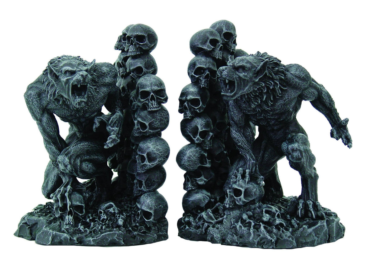 Skull and Werewolf Bookends Shelf Sitter Statue Figurine Bookends - Gothic & Alternative Gift - Haunted