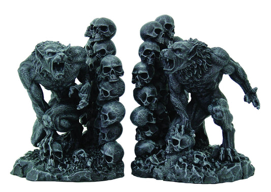 Skull and Werewolf Bookends Shelf Sitter Statue Figurine Bookends - Gothic & Alternative Gift - Haunted