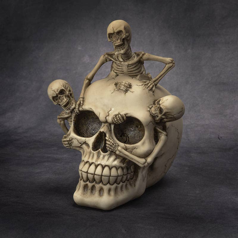 Skull Figurine with Three Climbing Skeletons – Gothic Resin Decor Home Decor - Gothic & Alternative Gift - Haunted