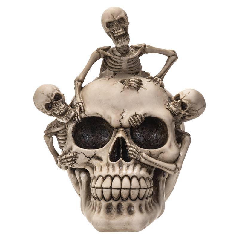 Skull Figurine with Three Climbing Skeletons – Gothic Resin Decor Home Decor - Gothic & Alternative Gift - Haunted