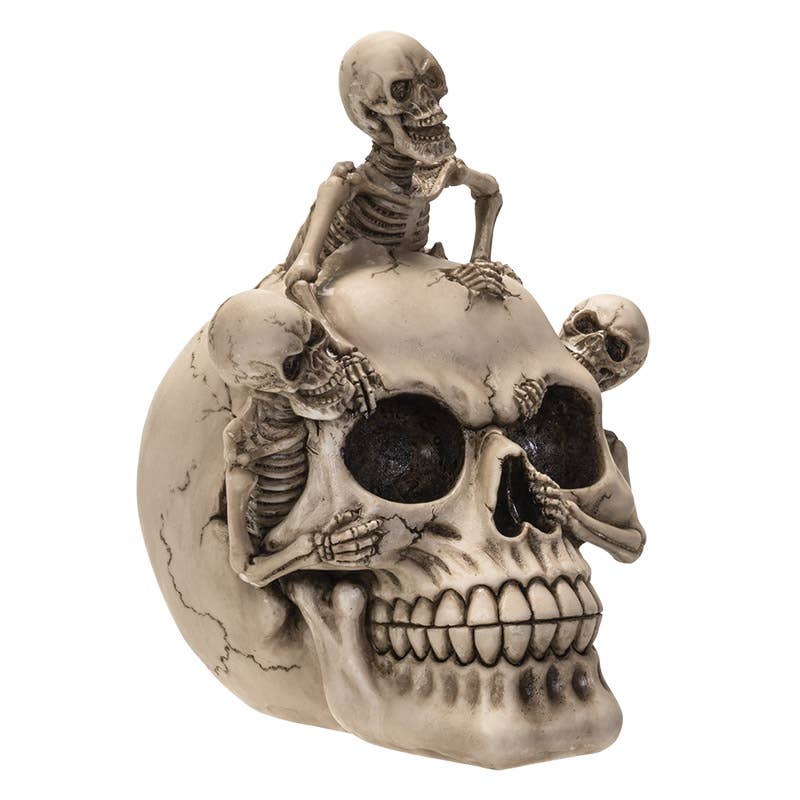 Skull Figurine with Three Climbing Skeletons – Gothic Resin Decor Home Decor - Gothic & Alternative Gift - Haunted