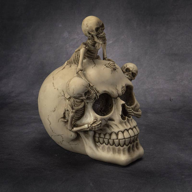 Skull Figurine with Three Climbing Skeletons – Gothic Resin Decor Home Decor - Gothic & Alternative Gift - Haunted