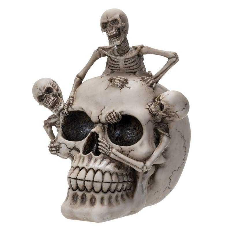 Skull Figurine with Three Climbing Skeletons – Gothic Resin Decor Home Decor - Gothic & Alternative Gift - Haunted