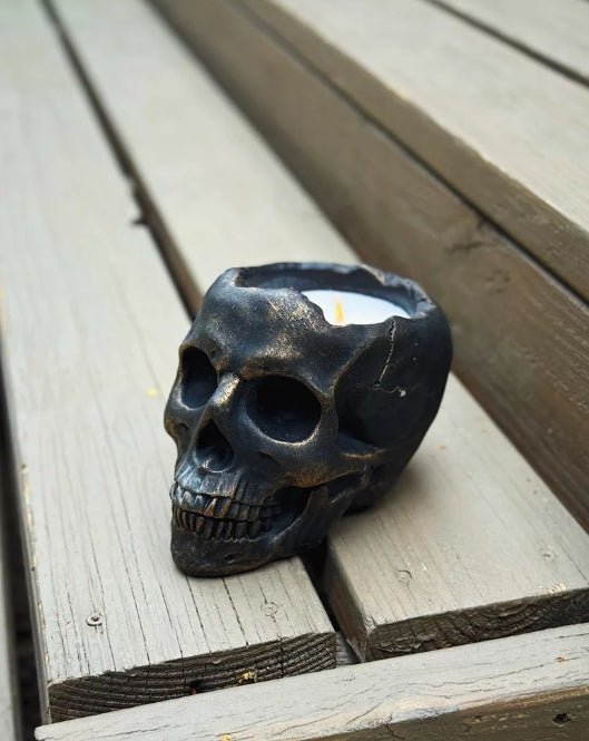 Skull Filled Mahogany Teak XLarge Candle Candles - Gothic & Alternative Gift - Haunted