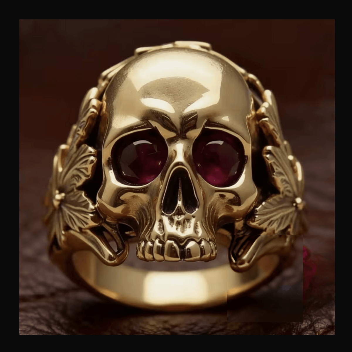 Skull, Red Eye Gemstone Goth Gold Ring Jewelry - Gothic & Alternative Gift - Haunted