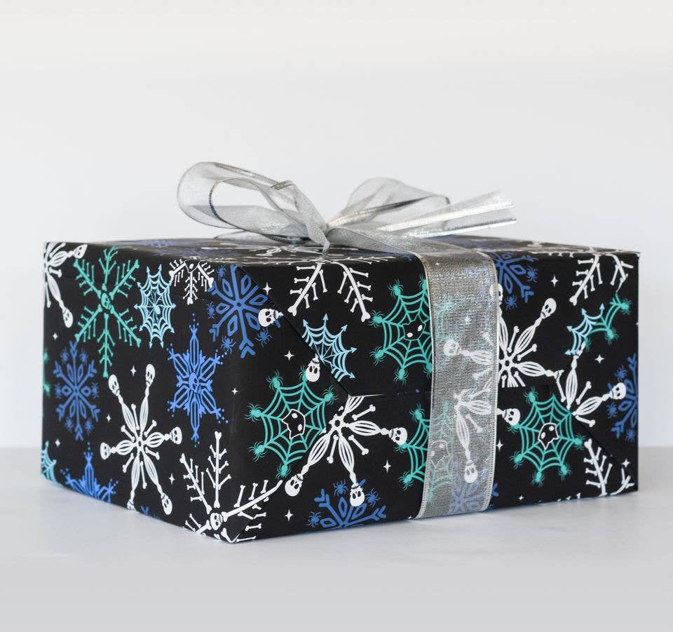 Skull Snowflake Gift Wrap (8ft Roll) - Gothic & Alternative Gift - Haunted
