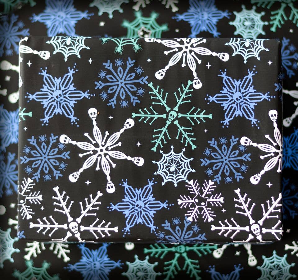 Skull Snowflake Gift Wrap (8ft Roll) - Gothic & Alternative Gift - Haunted