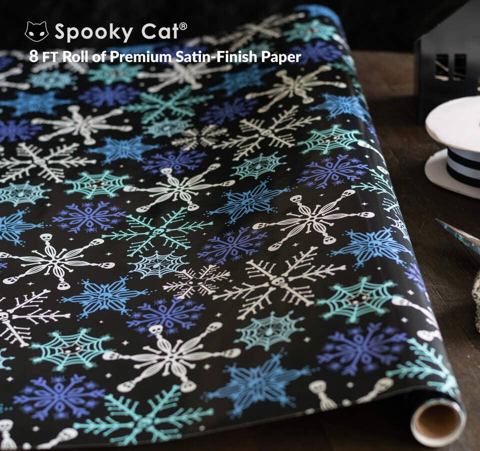 Skull Snowflake Gift Wrap (8ft Roll) - Gothic & Alternative Gift - Haunted