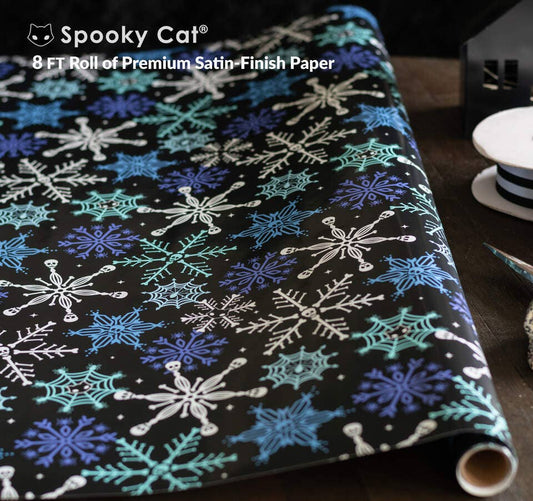 Skull Snowflake Gift Wrap (8ft Roll) - Gothic & Alternative Gift - Haunted