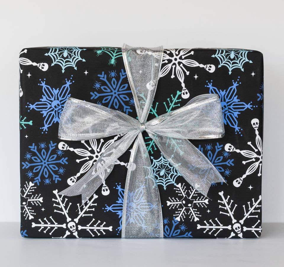 Skull Snowflake Gift Wrap (8ft Roll) - Gothic & Alternative Gift - Haunted
