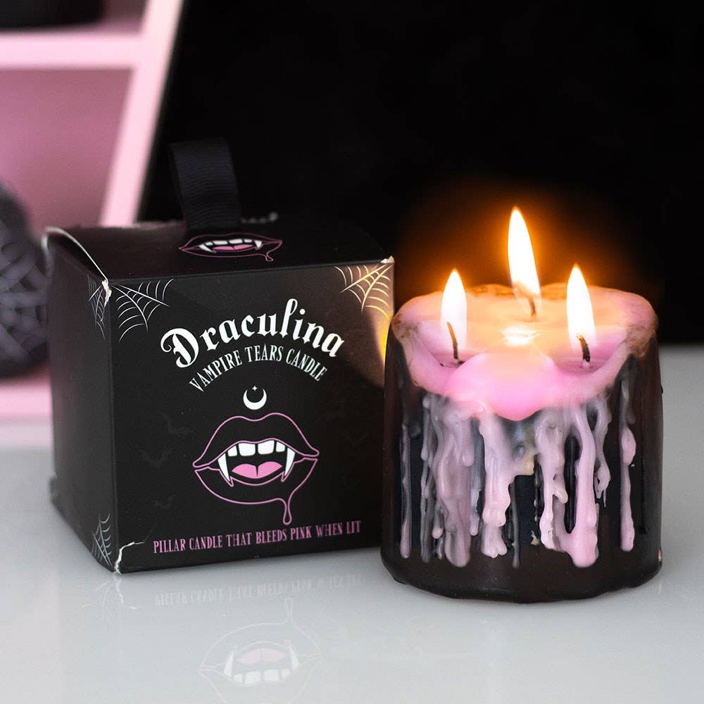 Small Pink Vampire Tears Gothic Bleeding Pillar Candle Candles - Gothic & Alternative Gift - Haunted
