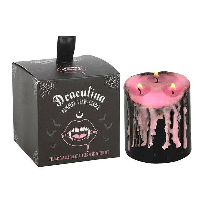 Small Pink Vampire Tears Gothic Bleeding Pillar Candle Candles - Gothic & Alternative Gift - Haunted