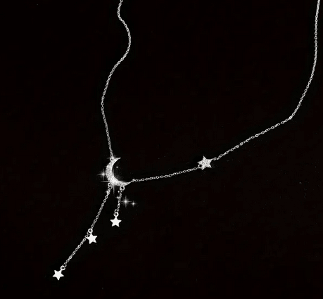 Sparkling moon and star silver adjustable necklace Jewelry - Gothic & Alternative Gift - Haunted