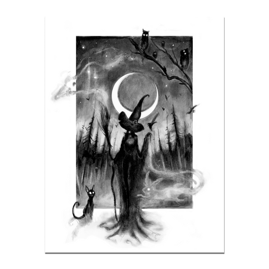 Spellbound Seance: 11x14 Framed Witch and Cat Print Original Artwork - Gothic & Alternative Gift - Haunted