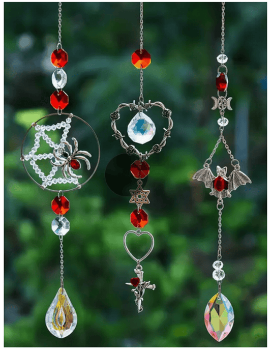 Spider Web Bat Barb Wire Heart Red Sun Catchers Wall Hanging - Gothic & Alternative Gift - Haunted