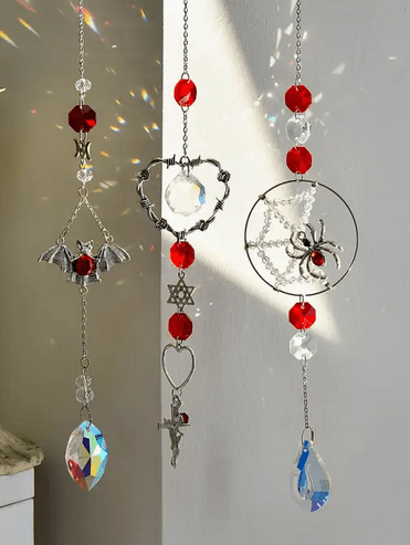 Spider Web Bat Barb Wire Heart Red Sun Catchers Wall Hanging - Gothic & Alternative Gift - Haunted