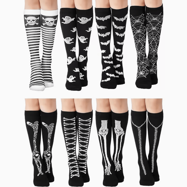 Spooky Black & White Halloween Compression Socks Set of Two Pair Accessories - Gothic & Alternative Gift - Haunted