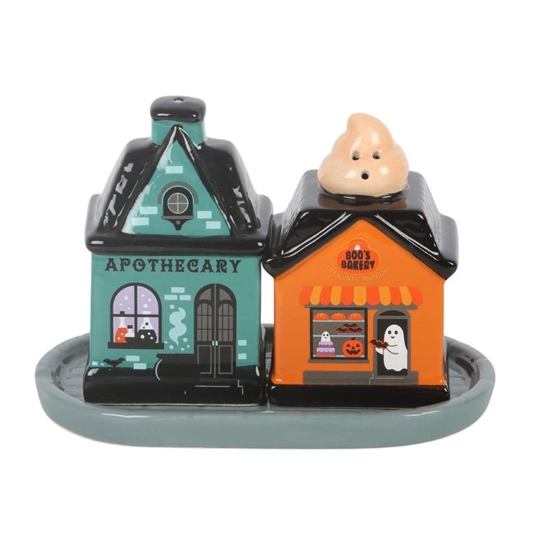 Spooky Street Apothecary and Boo's Bakery Shaped Salt and Pepper Shakers Drinkware - Gothic & Alternative Gift - Haunted