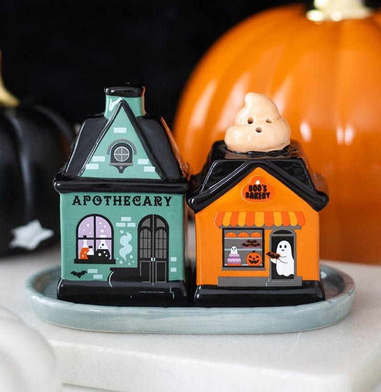 Spooky Street Apothecary and Boo's Bakery Shaped Salt and Pepper Shakers Drinkware - Gothic & Alternative Gift - Haunted