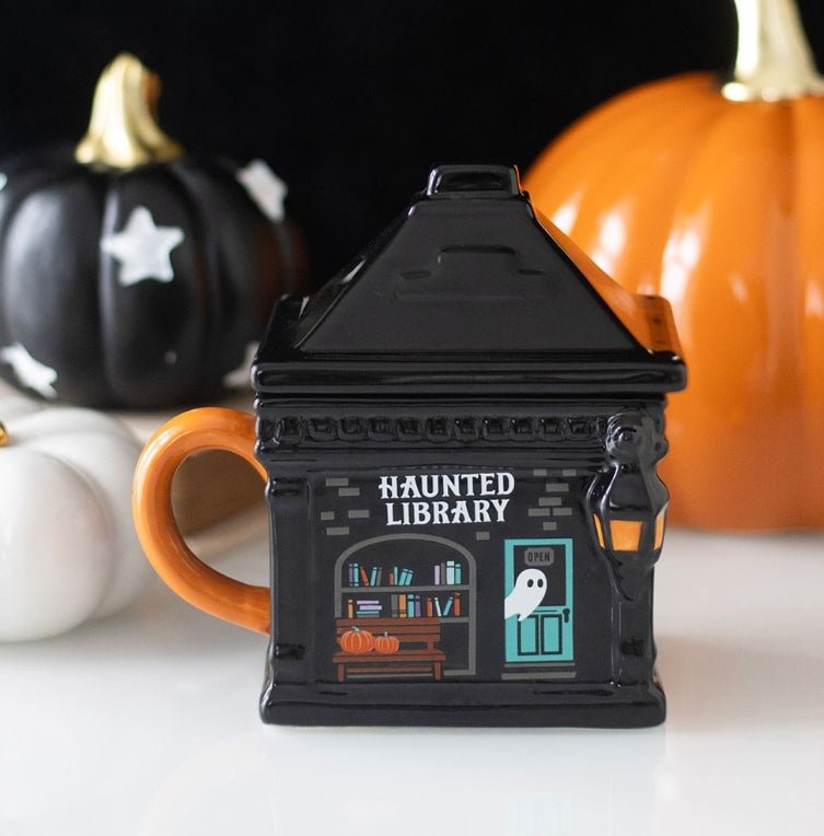 Spooky Street Haunted Library Shaped Lidded Mug Drinkware - Gothic & Alternative Gift - Haunted