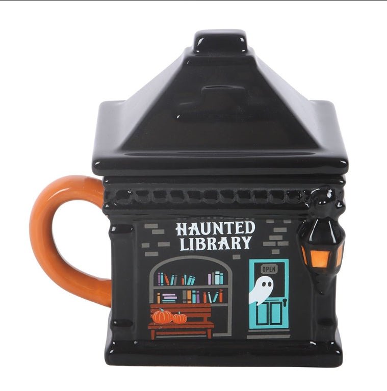 Spooky Street Haunted Library Shaped Lidded Mug Drinkware - Gothic & Alternative Gift - Haunted