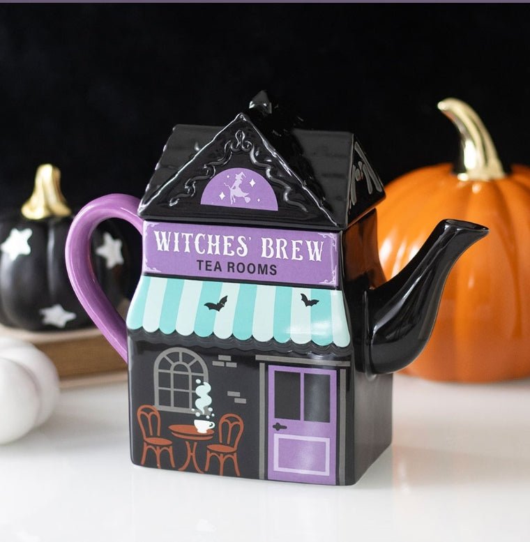 Spooky Street Witches' Brew Tea Room Shaped Lidded Teapot Drinkware - Gothic & Alternative Gift - Haunted