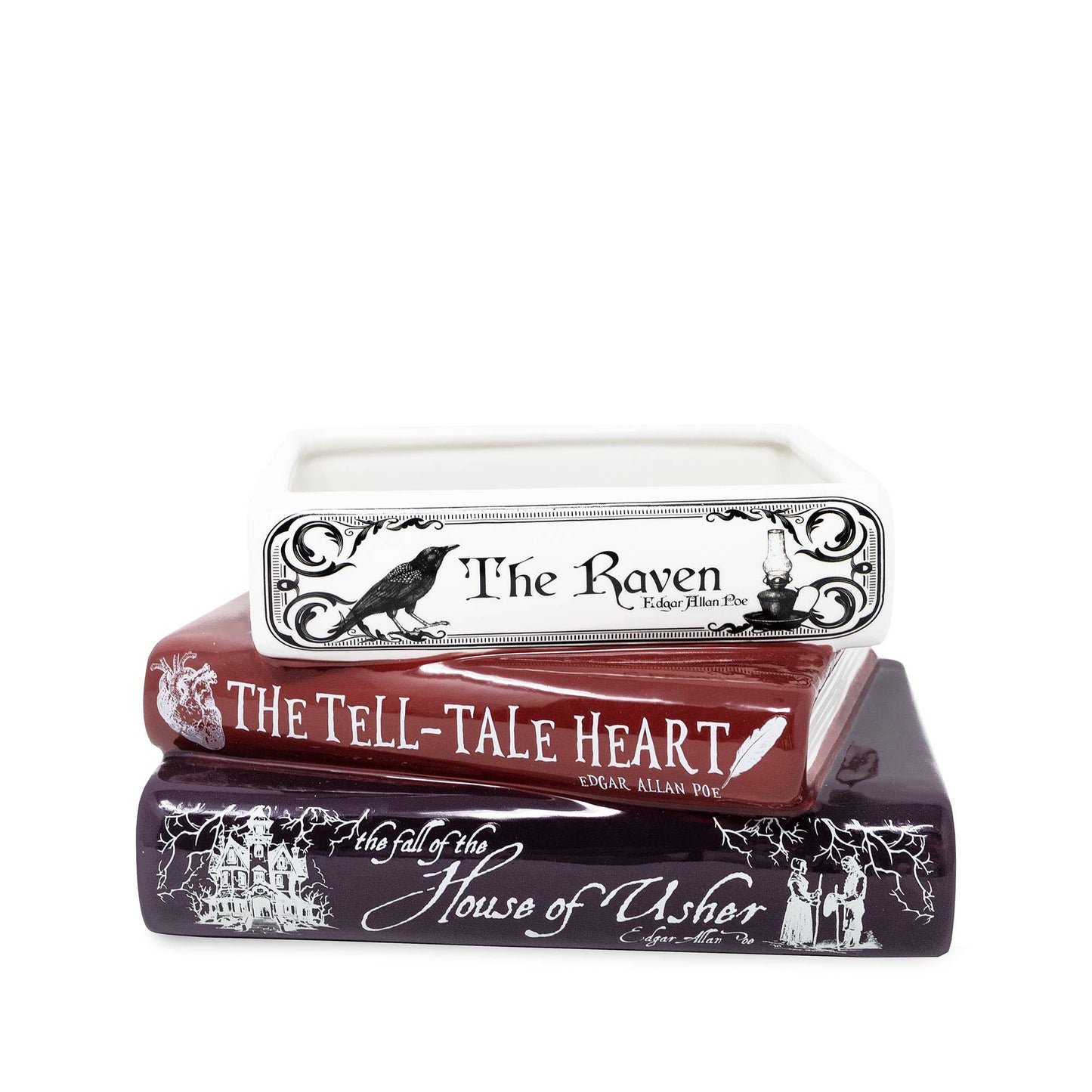 Stacked Book Planter, The Raven, Edgar Allen Poe, Book Shaped Vase Garden Decor - Gothic & Alternative Gift - Haunted