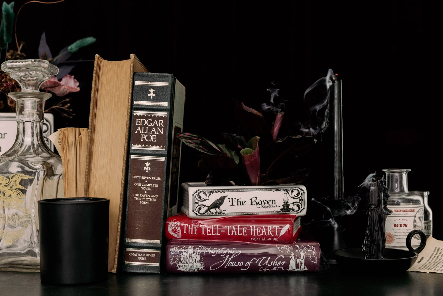 Stacked Book Planter, The Raven, Edgar Allen Poe, Book Shaped Vase Garden Decor - Gothic & Alternative Gift - Haunted