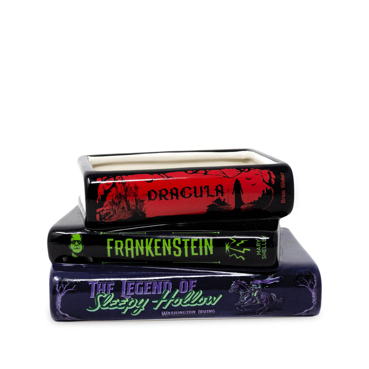 Stacked Book Shaped Vase Planter, Sleepy Hollow, Frankenstein, Dracula Garden Decor - Gothic & Alternative Gift - Haunted