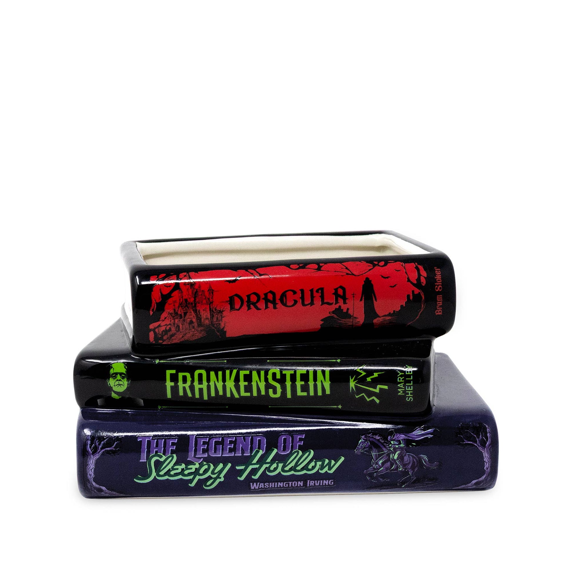 Stacked Book Shaped Vase Planter, Sleepy Hollow, Frankenstein, Dracula Garden Decor - Gothic & Alternative Gift - Haunted