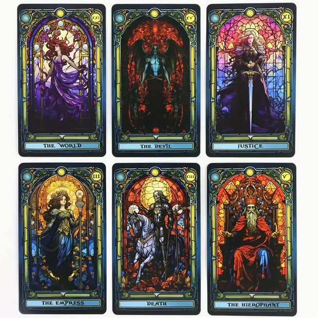 Stained Glass Tarot Card Deck Witch Supplies - Gothic & Alternative Gift - Haunted
