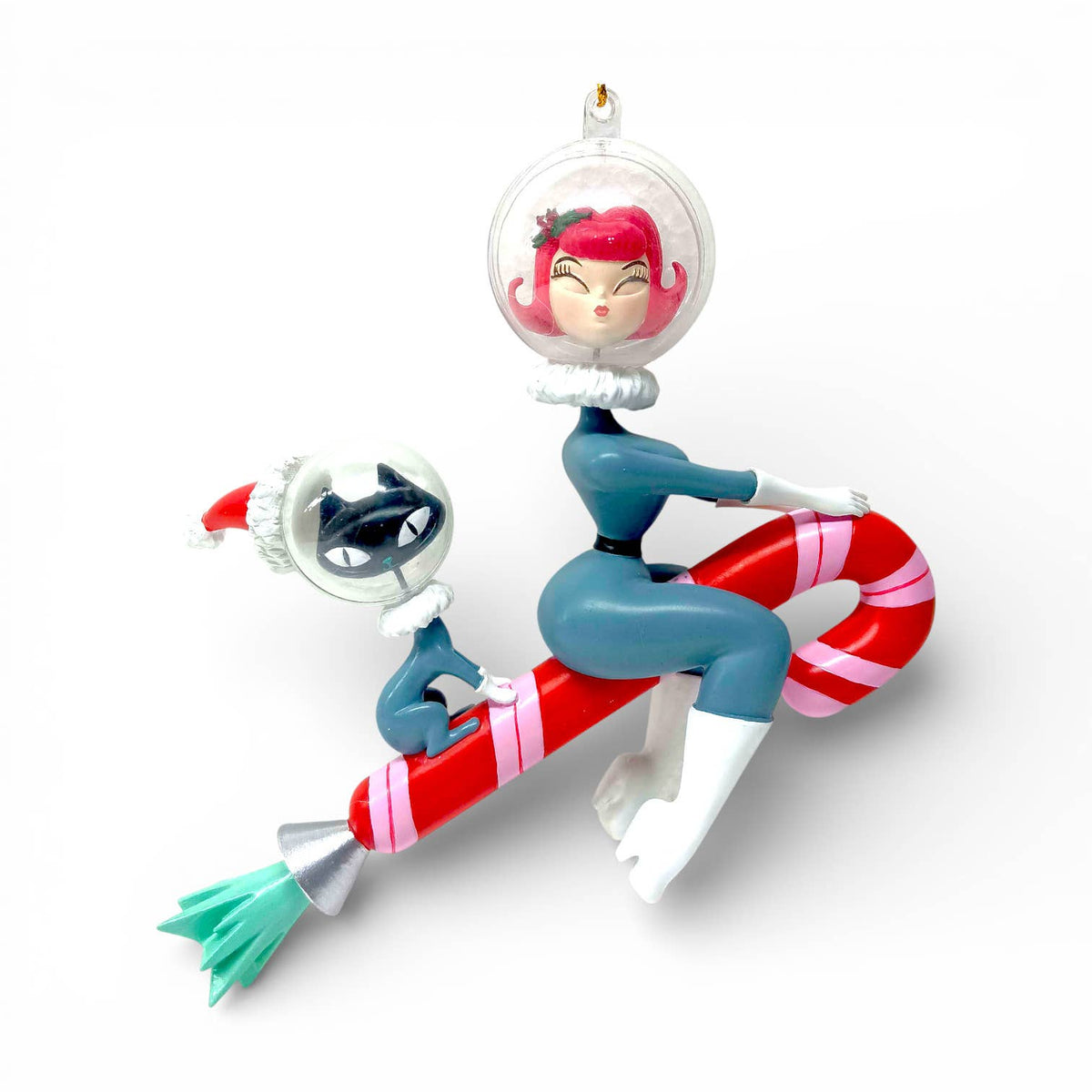Stella & Orbit — Rocket Girl on Candy Cane Ornament by Miss Fluff x December Diamonds Ornaments - Gothic & Alternative Gift - Haunted