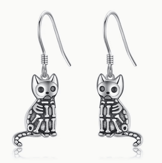 Sterling silver cat skeleton dangle earrings Jewelry - Gothic & Alternative Gift - Haunted