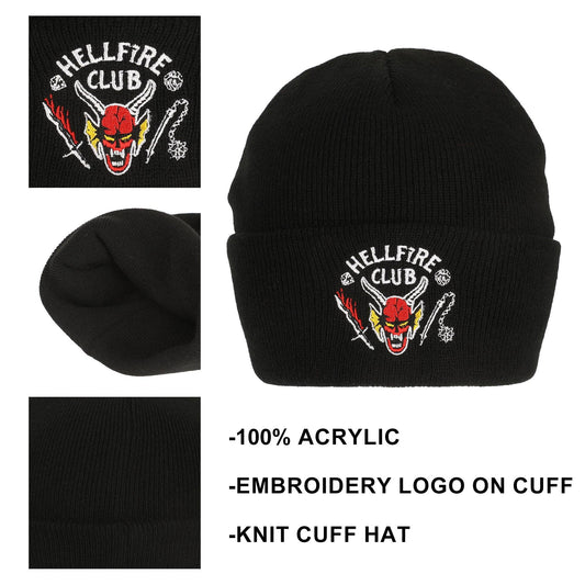 Stranger Things Hellfire Club Black Embroidered Knit Beanie Accessories - Gothic & Alternative Gift - Haunted