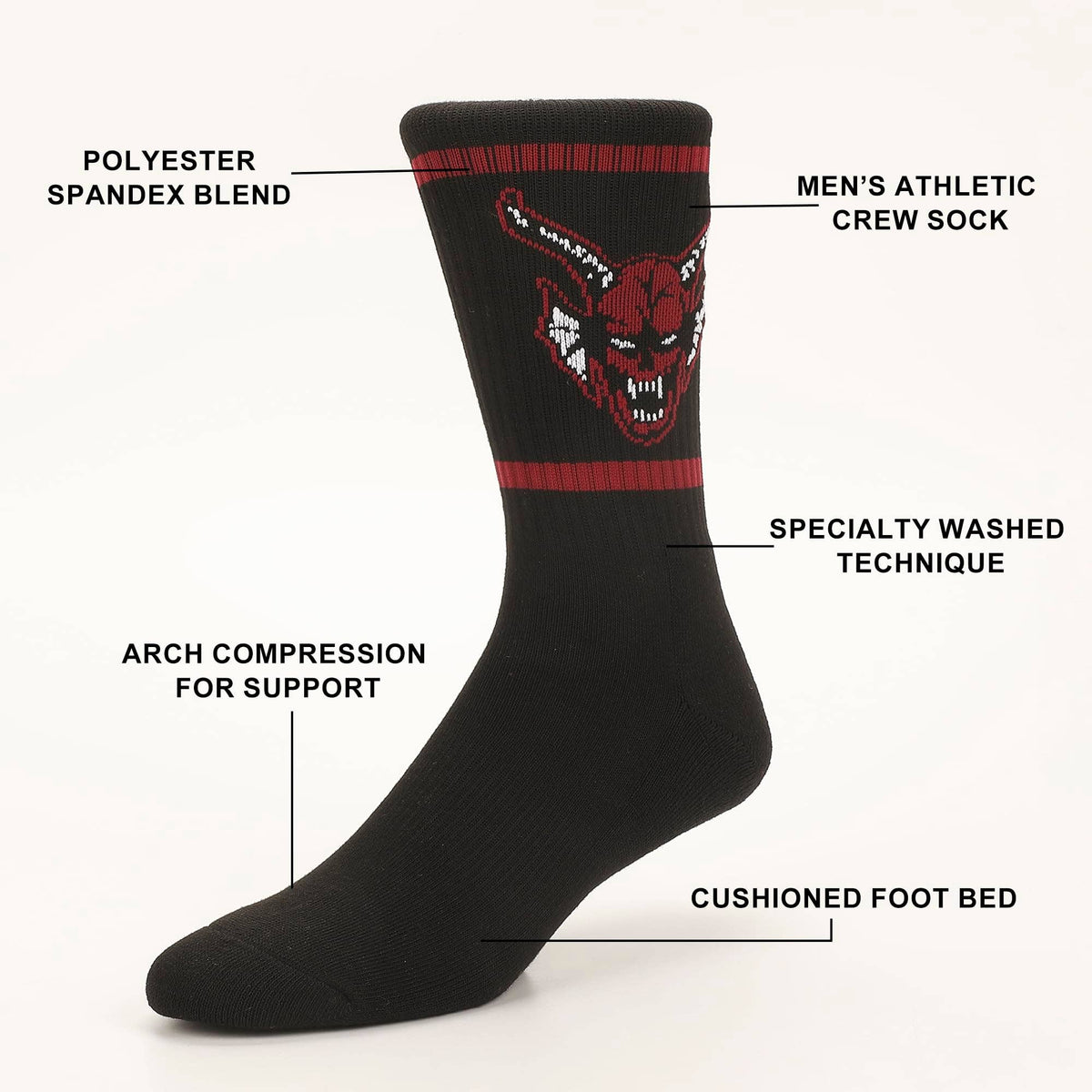 Stranger Things Hellfire Club Striped Men's Athletic Crew Socks Accessories - Gothic & Alternative Gift - Haunted