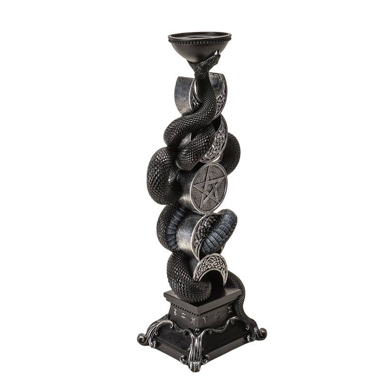 Tall Triple Moon With Black Serpent Candleholder Candles - Gothic & Alternative Gift - Haunted